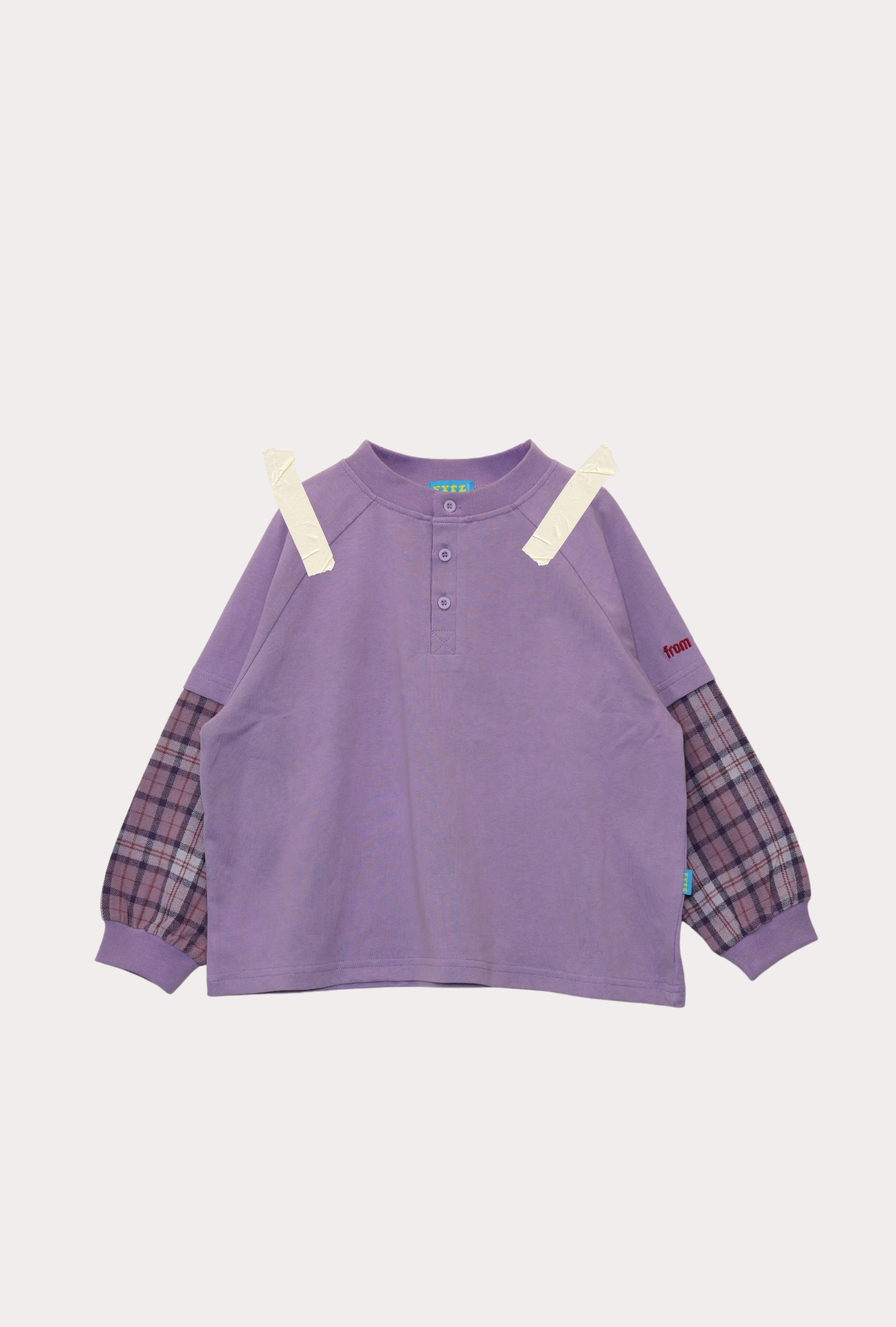 Kids double-sleeve top in fig — Ollie Top by From Y To Z purple lilac tee with plaid sleeves
